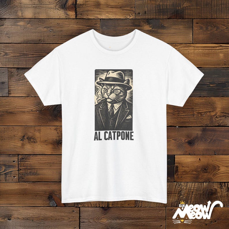 Al Catpone T-Shirt: Lustiges Gangster Katzen Grafik T-Shirt White