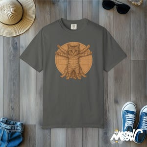 Camiseta del Gato de Vitruvio de Comfort Colors: Parodia del arte de Da Vinci Pepper