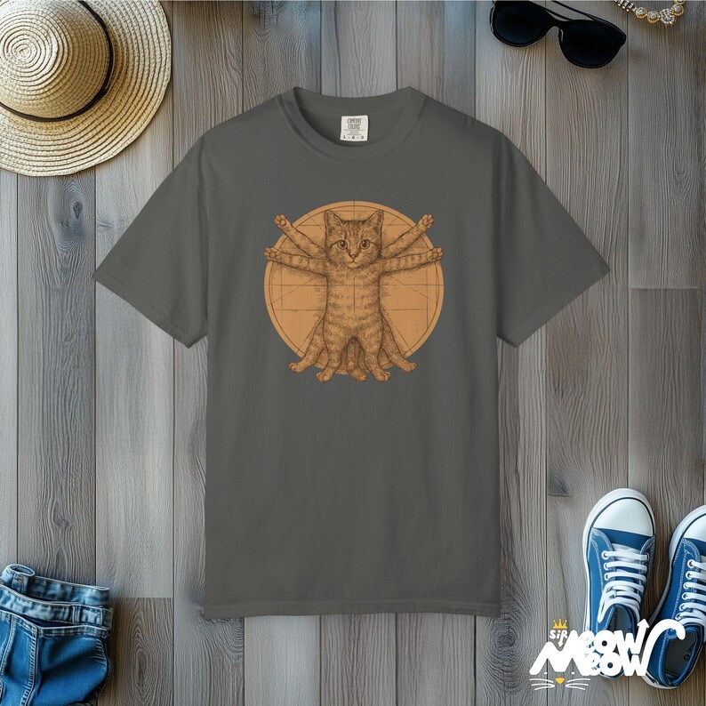 Camiseta del Gato de Vitruvio de Comfort Colors: Parodia del arte de Da Vinci Pepper