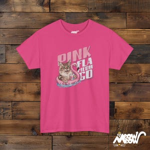 Lustiges Flamingo Katzen-T-Shirt - Retro Pink Fla-MEOW-Go Float Design - Lustiges Geschenk für Katzenliebhaber Heliconia