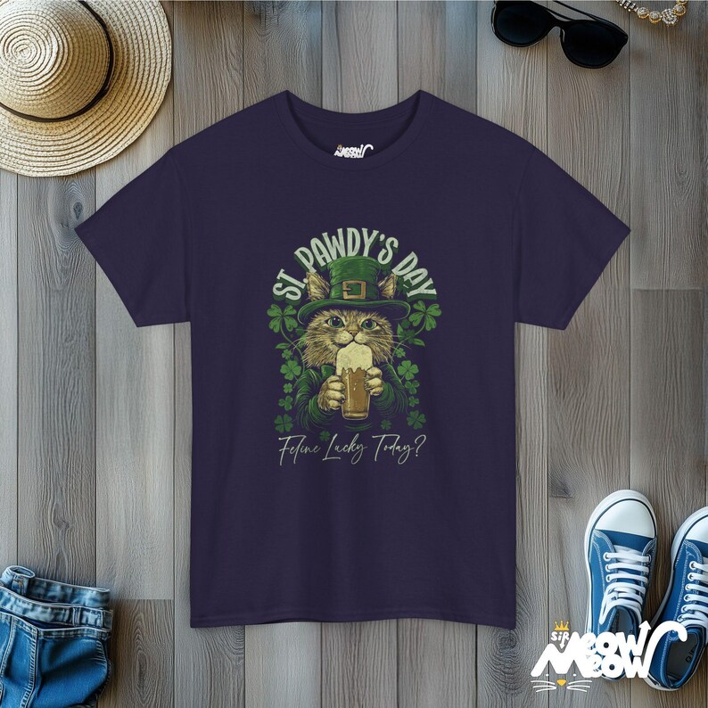St Pawdy's Day Cat T-Shirt: Feline Lucky Irish Tee Blackberry