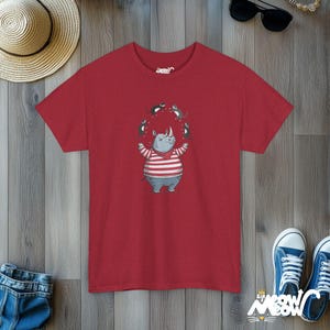 Rhino Juggling Cats T-Shirt | Funny Animal Graphic Tee Antique Cherry Red