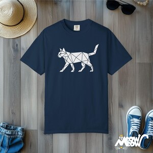 Geometric Cat T-Shirt: Comfort Colors Minimalist Feline Tee True Navy