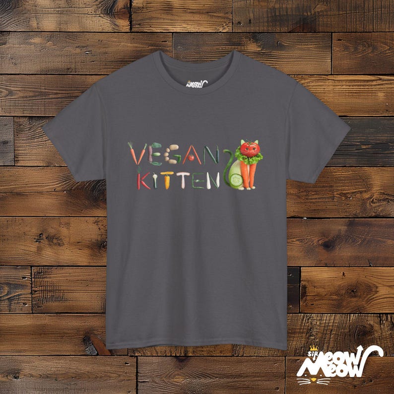 Camiseta vegana de gatito: diseño divertido de gato vegetariano, camiseta ecológica Charcoal