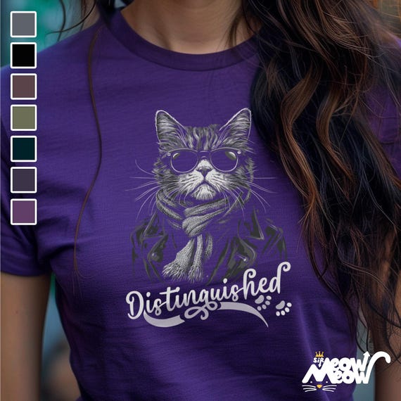 Distinguished Cat T-Shirt: Sunglasses & Scarf, Cat Lover Gift