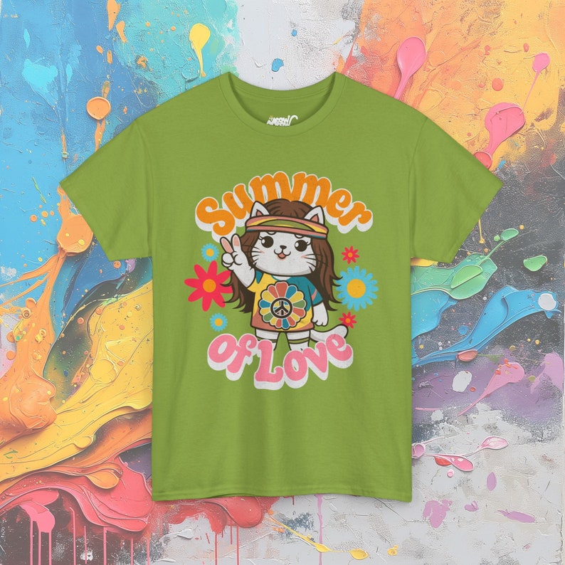 Hippie Cat T-Shirt: 60s Flower Power Groovy Tee Kiwi