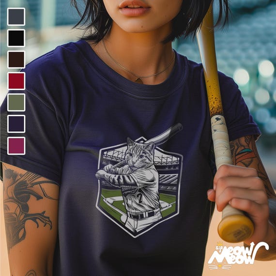 Funny Softball Cat Graphic T-Shirt: Quirky Sports Apparel