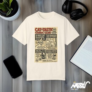 Funny Cat Comic Shirt: Vintage "Cat-Tastic Comic Club" Tee Ivory