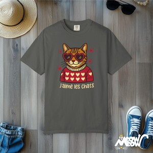 J'aime les Chats T-Shirt: Retro French Cat Lover Comfort Colors Tee Pepper