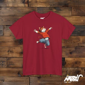 Dancing Cat T-Shirt: Music Headphones, Happy Cat Lover Gift Cardinal Red