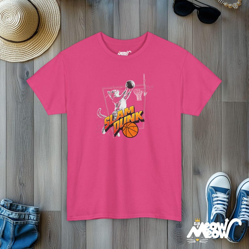 Slam Dunk Cat T-Shirt: Basketball Fan Gift Heliconia