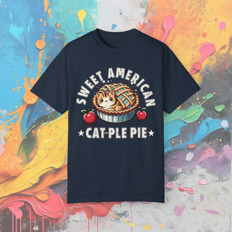 Comfort Colors Apple Pie Cat T-Shirt, Foodie Tee Navy