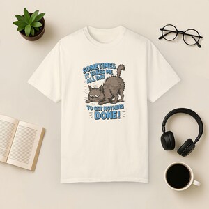 Funny Lazy Cat T-Shirt: Comfort Colors Unisex Tee Ivory