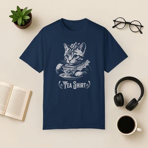 Funny Cat-theeshirt: vintage graphic comfort kleuren T-shirt True Navy