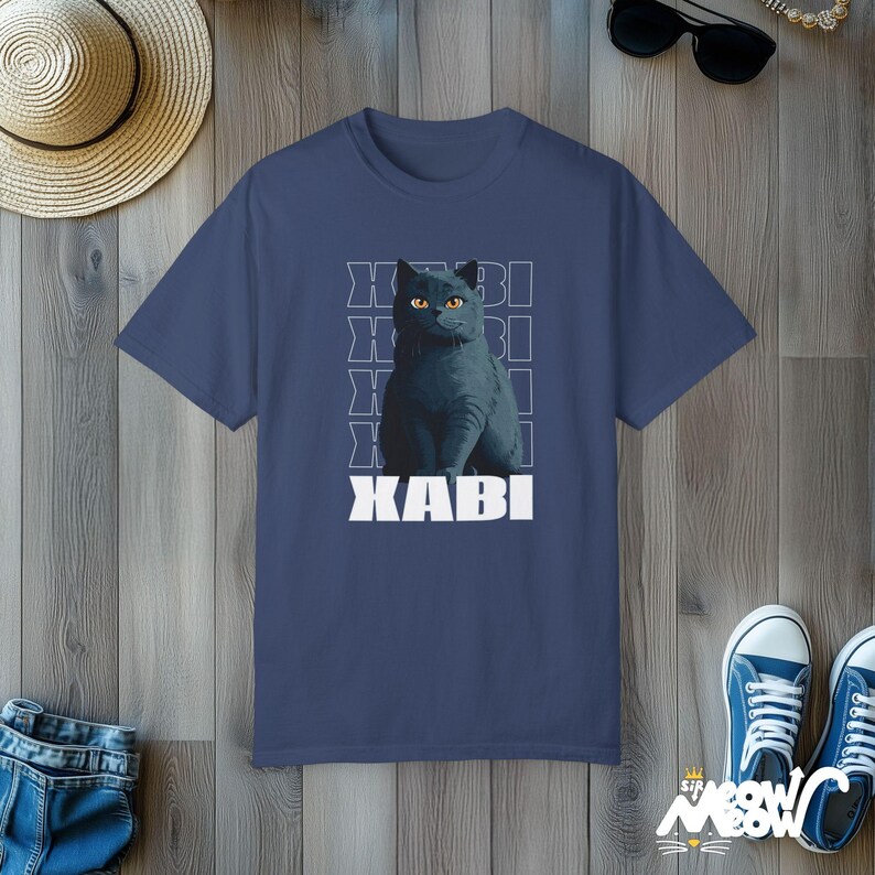 Custom Anime Cat T-Shirt: Personalized Pet Portrait, Comfort Colors Tee China Blue