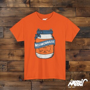 Meowonnaise T-Shirt: Funny Cat Mayonnaise Jar Unisex Tee Orange