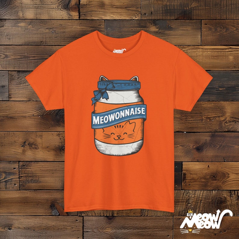 Meowonnaise T-Shirt: Funny Cat Mayonnaise Jar Unisex Tee Orange