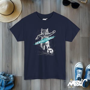 Soccer Cat-T-shirt: sensationeel voetbalontwerp Navy