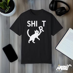 Funny Cat Comfort Colors Shirt: Mischievous Kitty Humor Tee Black