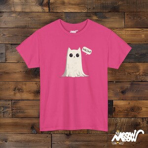 Ghost Cat T-Shirt: Meow-loween Unisex Tee Heliconia