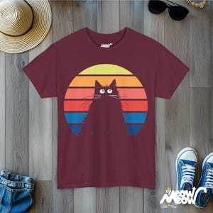 Vintage solnedgångskattskjorta, rolig retro regnbågsdesign, perfekt present till kattföräldrar bild 9