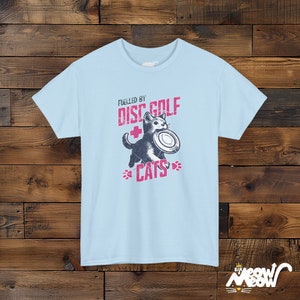 Disc Golf Cat T-Shirt: Playful Unisex Tee Light Blue