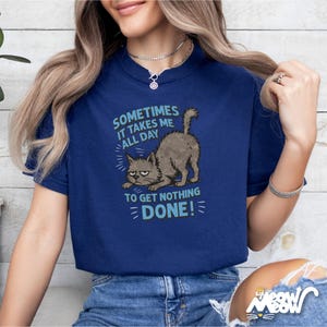 Funny Lazy Cat T-Shirt: Comfort Colors Unisex Tee True Navy