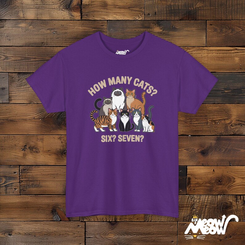Funny Cat Mom T-Shirt, How Many Cats, Unisex Tee Purple
