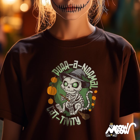 Purr-A-Normal Cat-Tivity Skeleton Cat Halloween Unisex Shirt, Fun Witchy Cat Design