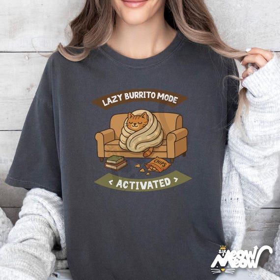 Lazy Cat Burrito Comfort Colors Tee - Funny Cat Lover Gift