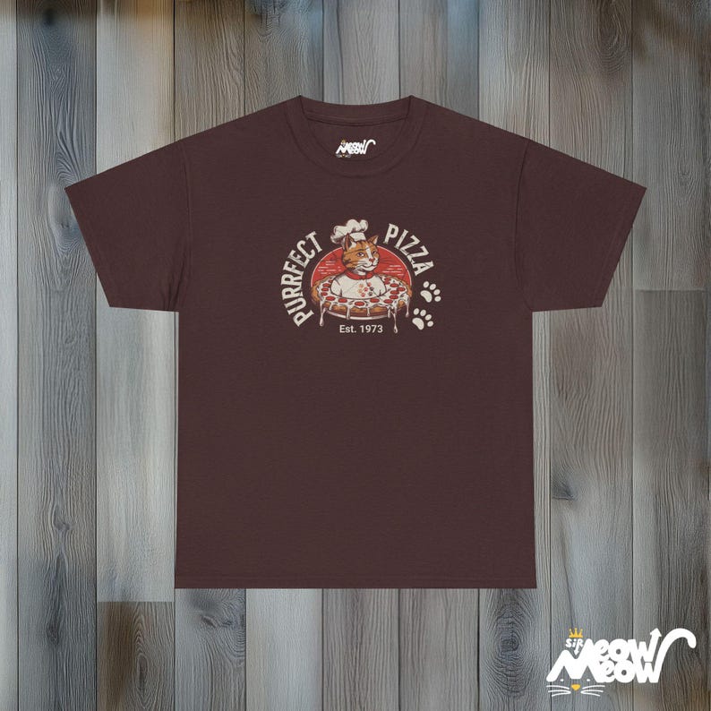 Camiseta Purrfect Pizza Cat: Camiseta gráfica divertida para amantes da gastronomia Russet