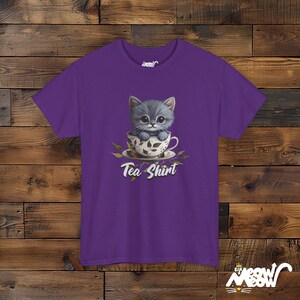 Kitten in Teacup T-Shirt – Funny Cat Lover Graphic Tee Purple