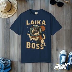 Laika Boss T-Shirt: Retro Space Dog Grafik, Komfortfarben T-Shirt True Navy