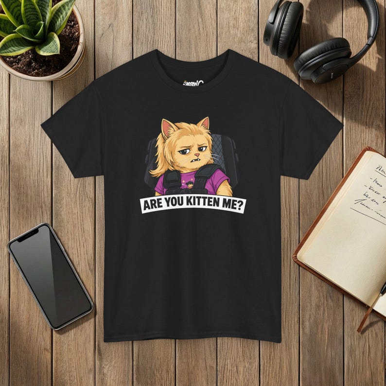 „Are You Kitten Me“-Katzen-T-Shirt, Grumpy Kitten Grafik-T-Shirt Bild 3