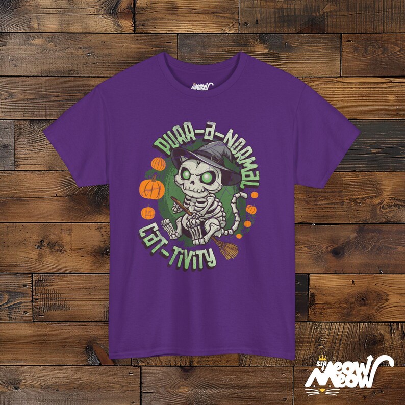 Purr-A-Normal Cat-Tivity Skeleton Cat Halloween Unisex Shirt, Fun Witchy Cat Design Purple