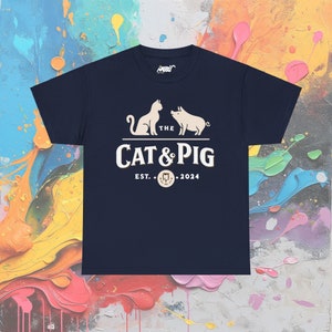 Schweinchen & Katze T-Shirt: Irish Pub Tierliebhaber Tee Navy