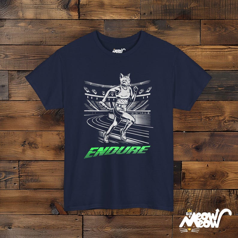 Cat Runner T-Shirt: Motivational Athlete Unisex Tee Navy