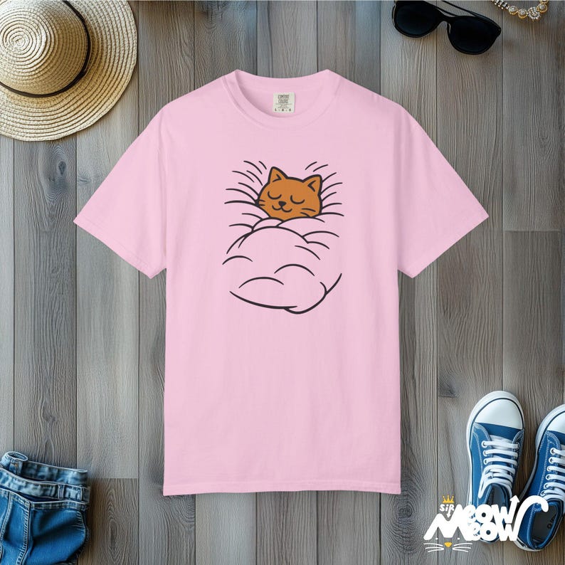 Comfort Colors Cat Nap T-Shirt: Cozy Kitty Graphic Tee Blossom