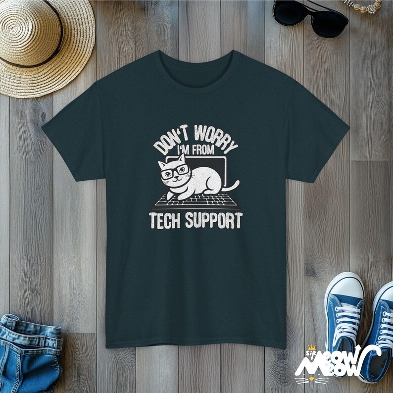 Funny Tech Support Cat T-Shirt: Geek Programmer Gift Midnight