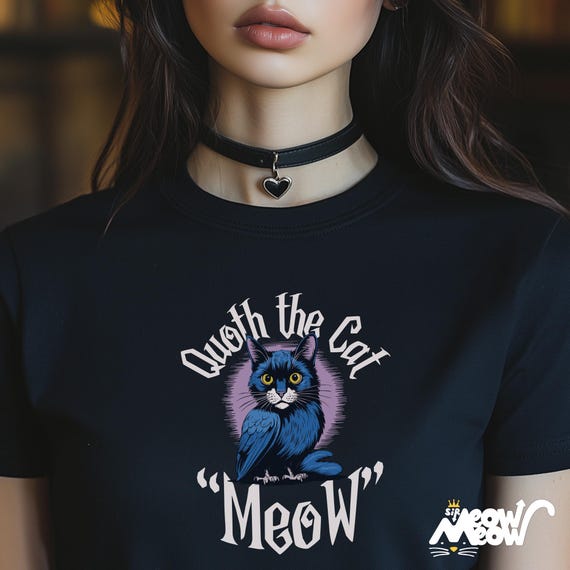 Quoth the Cat "Meow" - Gothic Raven Poe-Inspired Cat Design Unisex T-shirt