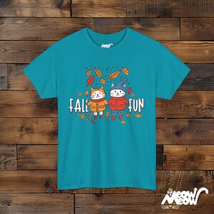 Katzen Herbst T-Shirt, Herbst Unisex T-Shirt Tropical Blue