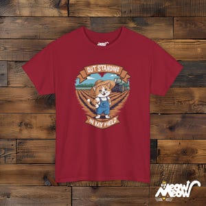 Funny Farmer Cat Graphic Tee - Outstanding in My Field - Cat Lover Gift Cardinal Red