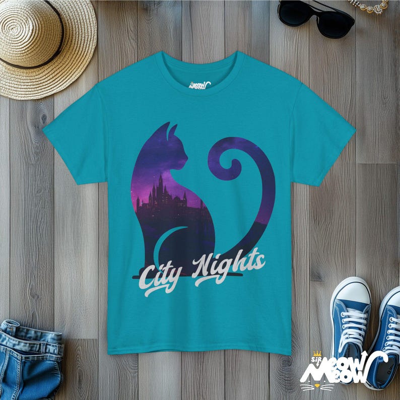 Camiseta com silhueta de gato: Noites na cidade, presente para amantes de gatos imagem 7