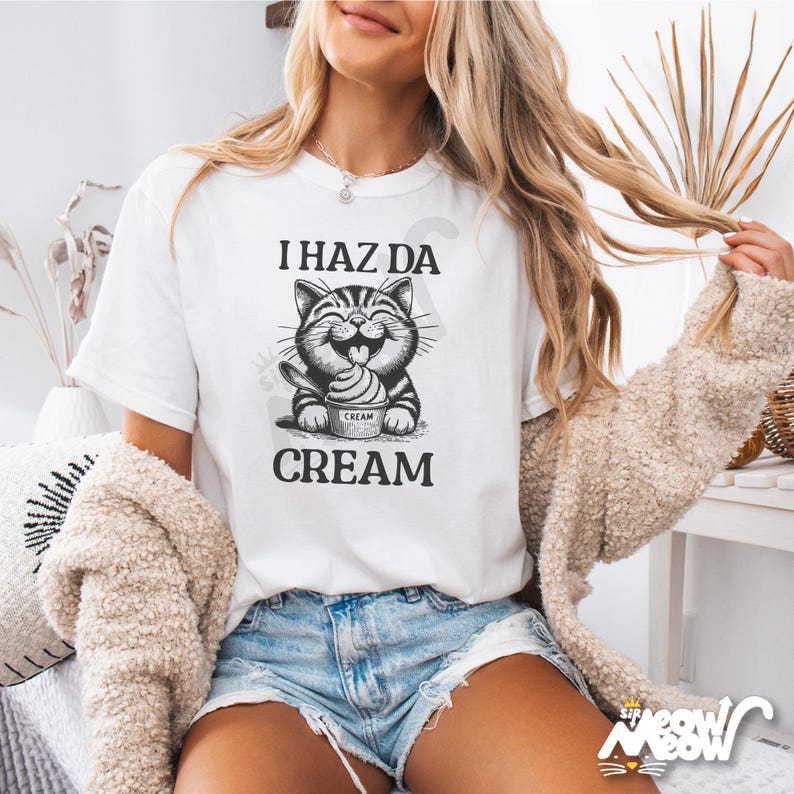 Camiseta "I Haz Da Cream Cat": Meme divertido para amantes de los gatos White