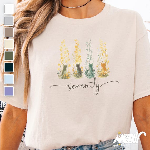 Serenity Cats T-Shirt: Nature-Inspired Feline Graphic Tee