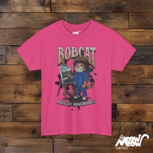 Funny Bobcat Artist T-Shirt: Cat Lover Painting Gift Heliconia