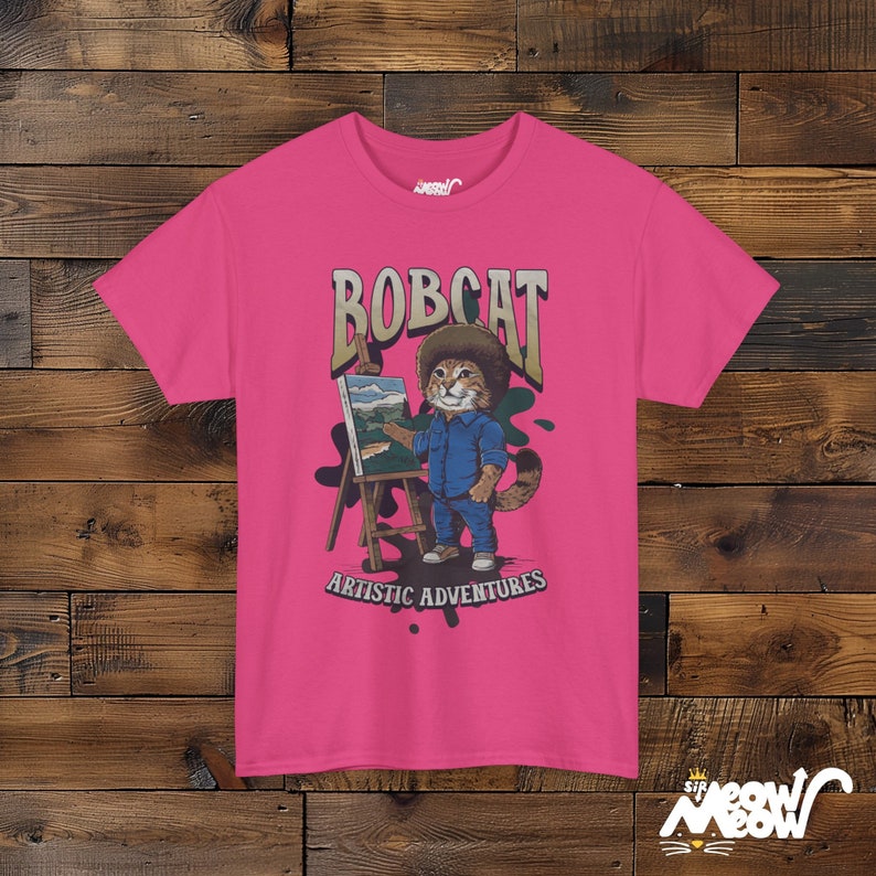 Funny Bobcat Artist T-Shirt: Cat Lover Painting Gift Heliconia