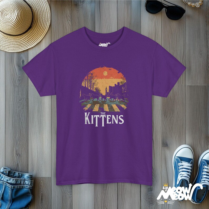 The Kittens Cat Band T-Shirt: Funny Beatles Parody Tee Purple