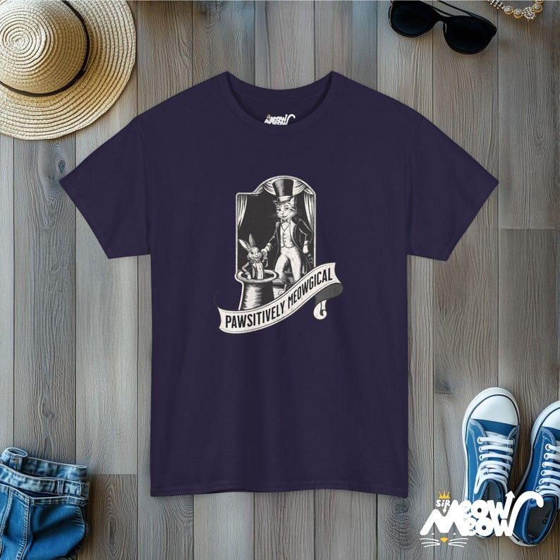 Magical Cat T-Shirt | Pawsitively Meowgical Graphic Tee | Funny Cat Lover Gift Blackberry