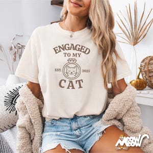Engaged to My Cat T-Shirt: Funny Comfort Colors Cat Lover Tee Ivory